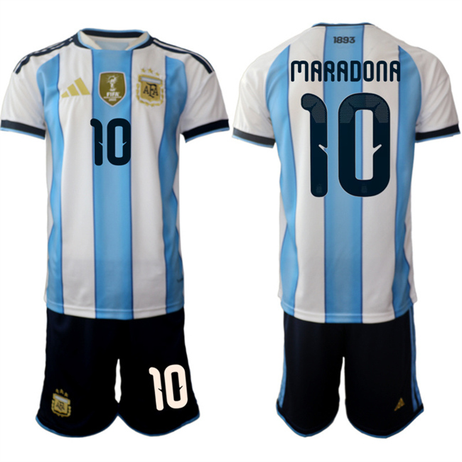 Men's Argentina #10 Diego Maradona White/Blue 2025-26 Home Soccer Jersey Suit